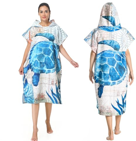 MOKANI Poncho da bagno per uomo e donna, ultra leggero e ad asciugatura rapida, con cappuccio, asciugamano da surf, snorkeling, sport acquatici per adulti (con bottoni, 108 x 82 cm)