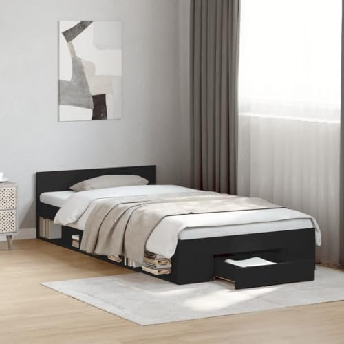 KTHLBRH Bettgestell Familienbett Doppelbett Schlafzimmer möbel Bettgestell mit Schublade Schwarz 90x200 cm Holzwerkstoff