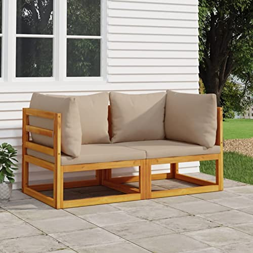 Homgoday Modular-Ecksofas 2 STK. mit Kissen Taupe Massivholz Akazie Gartensofa Modular Sofa Lounge Sofa Gartenmöbel Loungemöbel Sitzgruppe Gartengarnitur für Garten Terrasse