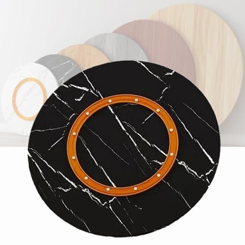 Plateau rotatif en bois massif Lazy Susan - Plateau tournant robuste - Grand plateau de service rond pour la maison et la cuisine - Rayures noires - 50 cm