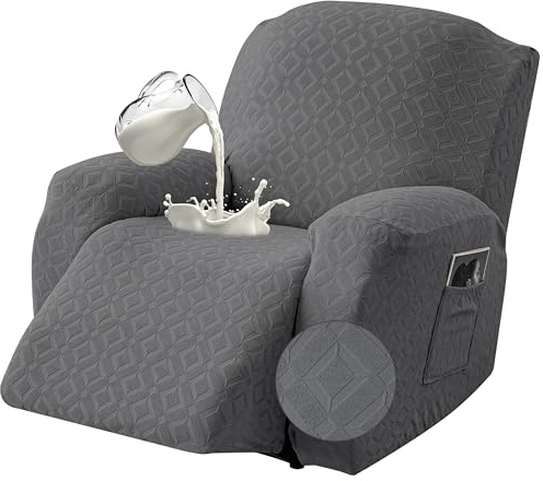 Gennia Waterproof Recliner Chair Cover,Stretch Reclining Sofa Covers with Pockets,Washable Lazy Boy Recliner Slipcovers,Leakproof Couch Protector for Kids, Pets, Dog and Cat (1 Seat, Dark Gray)
