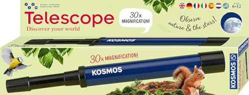 KOSMOS Telescope, 30xmagnification refracting Telescope | Sturdy Metal focuser, for children aged 8 and up, with tips on use and observations