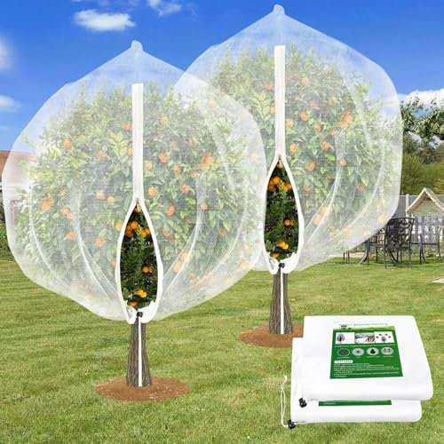 2PCS Large Fruit Tree Netting with Drawstring and Zipper,8 * 8FT Garden Netting for Garden Protection,Insect Bird Netting for Fruit Trees,Protection from Anti Birds,Bugs,Cicadas (6 * 6FT (2PCS))