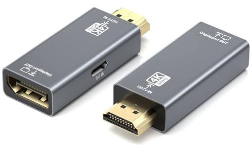 Puiseno HDMI till DisplayPort-adapter, 4K@60Hz, 2K@144Hz, 1080P@165Hz, enkelriktad, kompatibel med PC, PS5, Xbox One, bärbar dator, MacBook Pro, stöder HBR2, HDCP 2.3, nylonkabel, aluminiumhölje