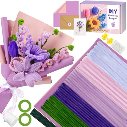 UUEMB Limpiapipas Manualidades, 400 Piezas Limpiapipas 5 Colores para DIY Flores Decoración con Tallos de Flores Cinta Adhesiva Estambres Listón Tarjeta de Felicitación Papel de Regalo (Morado)