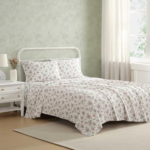 Laura Ashley - Set di biancheria da letto in flanella di cotone con federe abbinate, spazzolato per una maggiore morbidezza, tasca profonda, certificato Oeko-Tex (Le Fleur Pink)