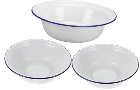 Gatuida Cuenco de Esmalte Retro Blanco, 3 Piezas, Gran Capacidad, Ligero E Irrompible, Adecuado para Ensalada y Sopa en Picnic o Camping, Platos Acero Esmaltado