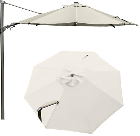QSPNVFB 3m Rond Auvent De Rechange Pour Parasol Déporté 8 Baleines Toile De Rechange Pour Parasol De Jardin, Housse De Rechange Pour Parapluie Terrasse(Beige,Single top-3m(10ft))