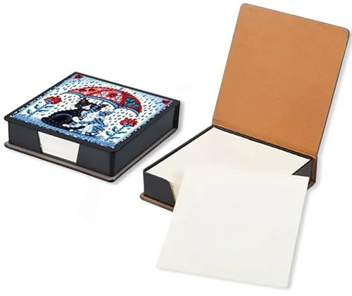 Cat Diamond Painting Kit Note Box,Animal Memo Paper Storage Box Diamond Art,Sticky Note Holder Diamond Art,Diamond Painting Memo Pad for Office Desk. (cat1)