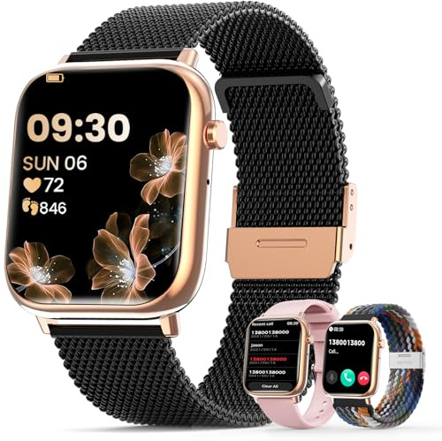 SLOKSFil Smartwatch Damen mit Telefonfunktion, 1.83 Touchscreen Smart Watch mit 24/7 Pulsuhr/Schlafmonitor/Menstruationszyklus/120+ Sportmodi/Schrittzähler Fitnessuhr, für Android iOS (Schwarz Gold)