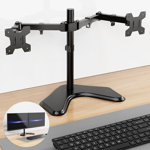Support Ecran PC 2 Ecran pour Moniteurs 10 à 32 Pouces,Construction Solide Base Mouvement Fluide Support d'écran Inclinaison ±45° Inclinaison 180° Rotation 360°Poids Max 10KG, VESA 75/100 mm (Noir)