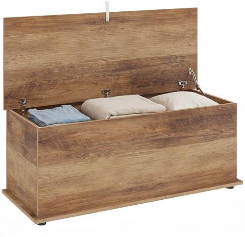 HOMCOM Cassapanca Contenitore da Interno 113L con Coperchio Ribaltabile, Baule Contenitore per Soggiorno e Ingresso, Panca Contenitore, Effetto Legno Marrone