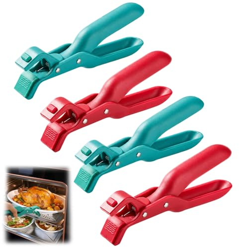 Hot Plate Gripper Anti Scald Bowl Holder Clip, 4-Piece Kitchen Utensil Set with Blue and Red Bowl Grippers, Heat Resistant Tool for Handling Hot Bowls and Plates from Oven, Microwave and Air Fryer