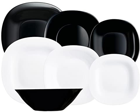 Luminarc Carine Moderne - Vajillas combinadas, Vidrio sodo, Blanco y Negro, 19 Piezas