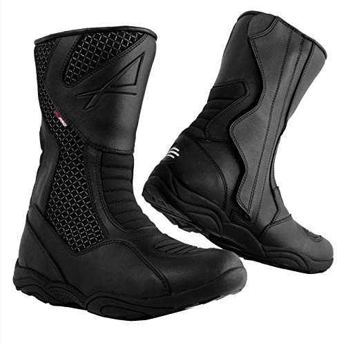 Bottes Cuir Textile Perforé Renforts Moto Scooter Motard Chaussures Noir 42