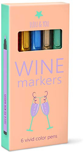 LULU Weinglas Stifte – 6-teiliges Metallic Set – Glasmarker zum Beschriften von Gläsern – Alternative zu Weinglas-Anhängern – Ideal für Partys