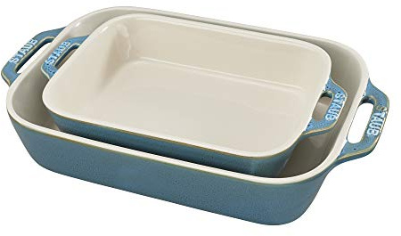 Staub Ceramics Rectangular Baking Dish Set, Casserole Dish, 2-Piece, Rustic Turquoise
