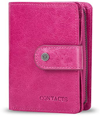 FANDARE Mode Geldbörse Herren Damen mit RFID Kurz Geldbörse Brieftasche Portemonnaie Leder Geldbeutel mit 12 * Kreditkartenfächern 1*Münzfach für Reise Party Hochzeit geschäft Rosenrot