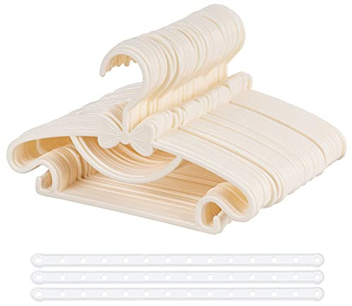 Homewit Cintres Bébé Fille - Lot de 40 en Plastique Durables pour Vêtements avec 3 Chaînes Suspendues - Longueur 29,5 cm - Ivoire Beige