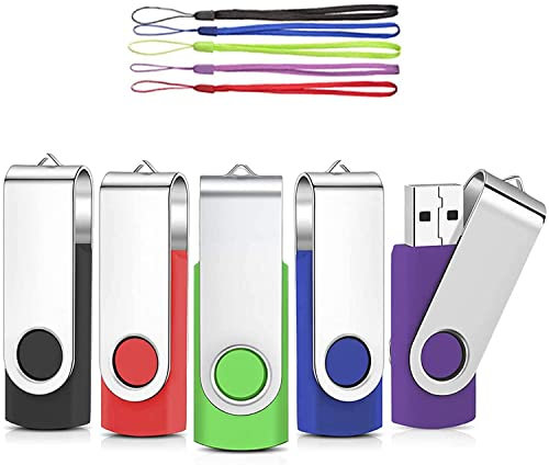 Clé USB 32Go Lot de 5 Flash Drive 2.0 Mémoire Stick Stockage Pivotantes Porte Clef USB U Disque 5 Couleurs Mélangées avec des Cordes