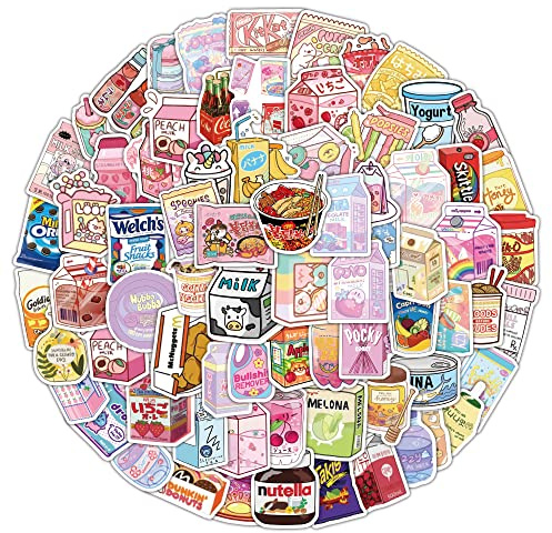 100Pcs Beverage Stickers Laptop Car Scrapbook Phone Skateboard Cute Vsco Drink Food Stickers Vinyl Waterproof Aesthetic Personalised Stickers for Teens Boys Girls Adults Children