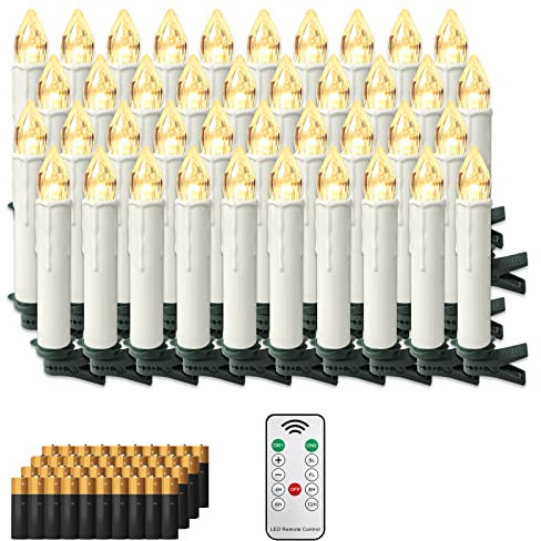 XMTECH 40 Stück LED Kerzen LED Lichterkette Kabellos Warmweiß Kerzenlichter Flammenlose Weihnachtskerzen mit Fernbedienung und Batterie, Christbaumkerzen für Weihnachtsbaum, Weihnachtsdeko, Party