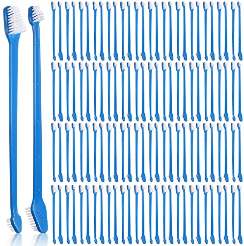 Gerrii 200 Count Dog Toothbrush Double Headed Pet Toothbrush Long Handle Dog Tooth Brushing Kit Soft Bristles Pet Tooth Brush for Doggy Cat and Most Pets Teeth Cleaning Dental Oral(Blue)