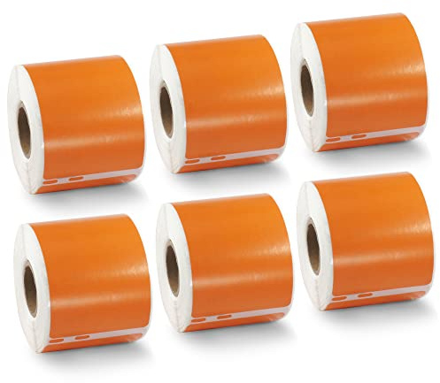 BETCKEY - 6 rullar färgade etiketter kompatibla med DYMO 99014/S0722430, 54mm x 101mm, 1440 Orange stora fraktetiketter Lämplig för LabelWriter 450, 4XL INTE för 550 eller 5XL