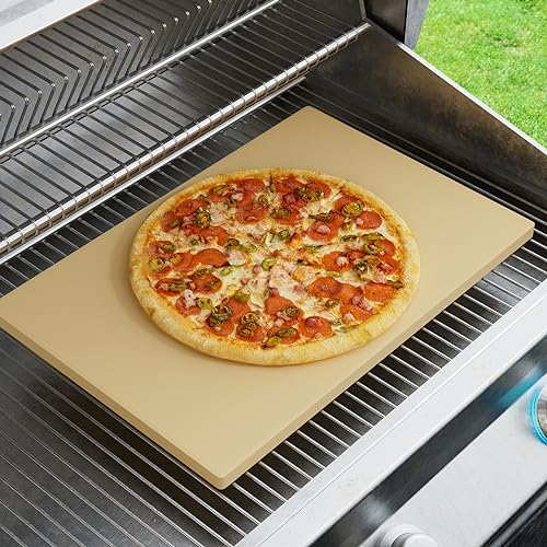 Caprihom Großer Pizzastein, 50,8 x 34,3 cm, für Grill, rechteckig, dick, (1,7 cm), Pizzastein für den Ofen, robuster Cordierit, ideal zum Backen von Pizza, inklusive Scaper