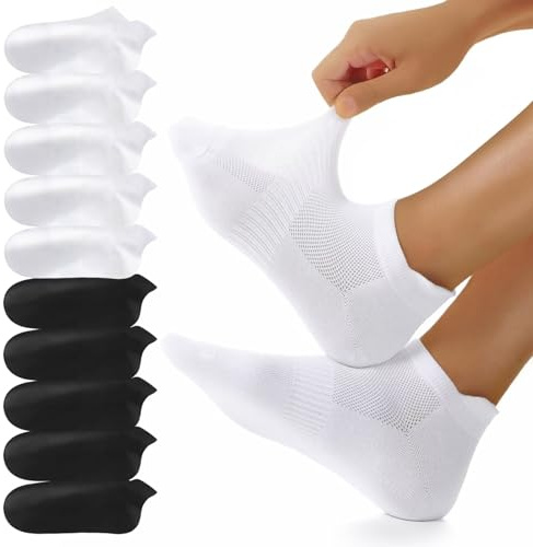 YouShow 10 par sneakers strumpor män kvinnor, andningsbara bomullsstrumpor, korta sportstrumpor, löparstrumpor, 5 x svart + 5 x vit, 35-38 EU