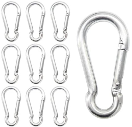 CEEYSEE 10 moschettoni a moschettone M5 in acciaio inox 304, piccoli, resistenti, con moschettone, portachiavi, clip a molla per escursionismo, campeggio, pesca (U/M5/DG)