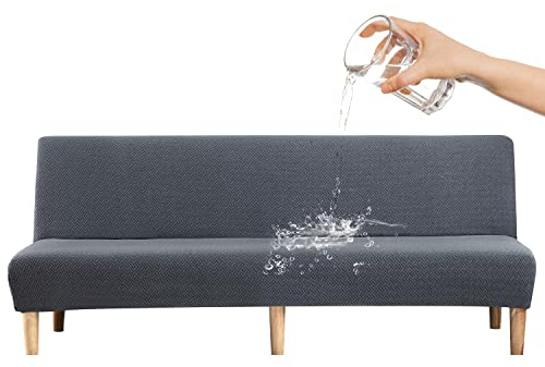 CZL Armlose Futonbezug Sofa Überzug Ohne Armlehnen Sofabezug Wasserdicht Couch Überzug Sofa Cover Hoher Stretch Sofaüberwurfe für Faltbares Schlafsofa mit Schlaffunktion 190-210CM - Dunkelgrau