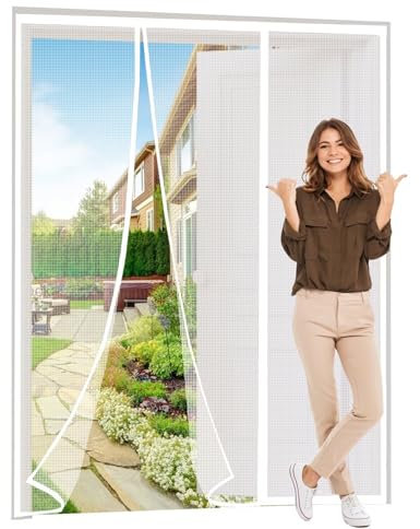 Fliegengitter Fenster Schiebbar285x180cm Weiß, verstärkte Magnet Fliegengitter-Tür Insektenschutz Fliegenvorhang mit Selbstklebendes Klettband für Balkontür Terrassentür