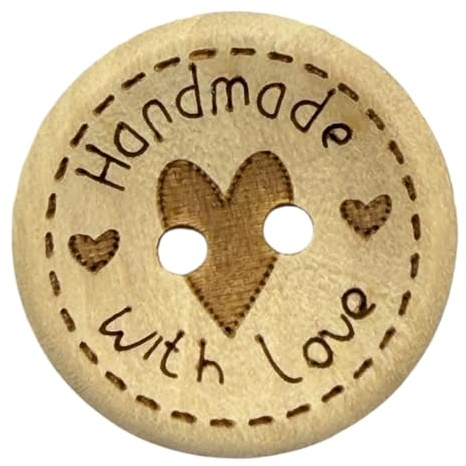 KnitForLess 20mm Handmade with Love Wooden Buttons, 2 Hole, Cardigan, Sewing, Knitting Buttons, (10)