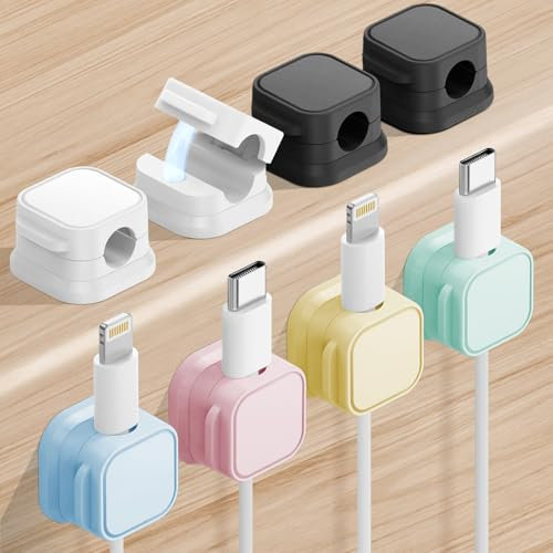 8 Pack Magnetic Cable Clips, Desk Organizer Cable Management, Phone Adhesive Charger Clips Wire, USB Cord Manager Keeper for Home Office Desk Car Bedroom Nightstand Kitchen (Colorful)