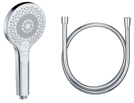KLUDI-X3 Universal Duschkopf mit Schlauch, Duschbrause optional wassersparend mit 3 Strahlarten (Body, Hair, Skin), reinigungsfreundlicher Brausekopf Ø 11,7 cm, Duschschlauch 1,60 m