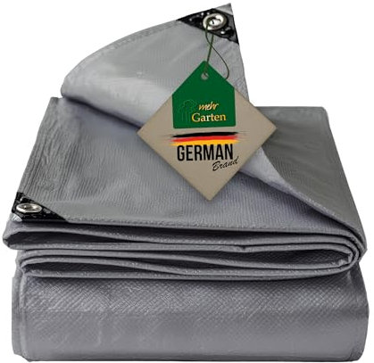 Mehr Garten Abdeckplane mit Aluminium-Ösen und verstärkten Ecken, PE Plane, 3x4 m, grau, Gewebeplane 260 g/m², Allzweckplane wasserdicht, reißfest und UV-beständig