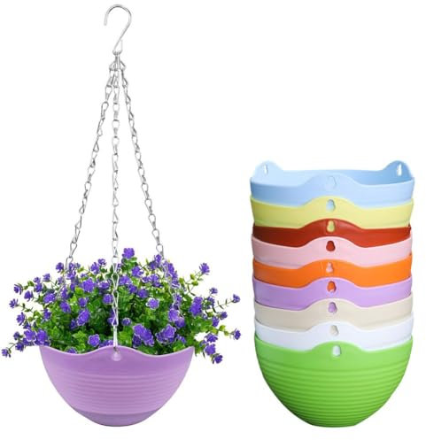 AMOYER Pots De Fleurs Suspendus, Panier Suspendu avec Bac À Chaîne en Métal, Récipient De Pot De Fleurs pour Décoration Murale De Balcon De Jardin Intérieur Extérieur
