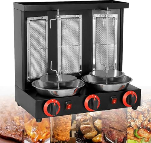 Máquina de shawarma de pollo casera, doner de pollo turco comercial, encimera, asador parrilla con quemador, propano, hervidor de kebab vertical, plata