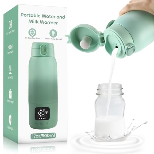 Portable Bottle Warmer for Travel,17oz Portable Milk Warmer for Baby Fast Heating,30W Fast Charge Precise Temperature Control Bottle Warmer On The Go Baby Milk Warmer for Breastmilk & Formula