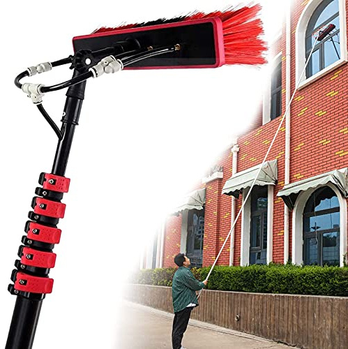 Water Fed Pole Kit - 12-39 FT Extendable Telescopic Window Cleaning Brush & Solar Panel Cleaner with 55cm Brush, Outdoor Spray Washer for Streak-Free Shine