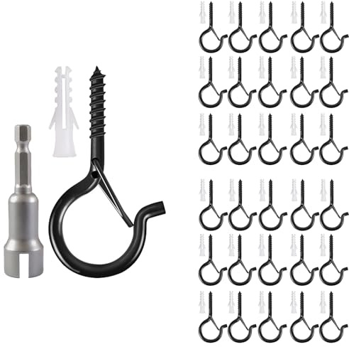 MRLWINNIE 30 PCS Q-Hanger Hooks with Safety Buckle, Windproof Screw Hooks for Hanging Outdoor String Lights, Christmas Lights, Plants, and More