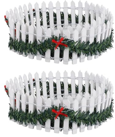 2pcs Barrière de Noël Miniature, Petite Barrière Jardin Fées Bois Accessoires Village pour Maison Poupée Noël Petit Village Paysage de Jardin (Blanc)