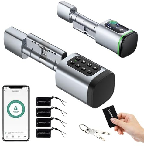 Serrure Connecté,Serrure Électronique à Empreinte Digitale,Longueur Réglable Smart Lock 60-90 mm,Pour La Porte d'Entrée Avec 4x Rfid,App,Bluetooth,Clavier,Smart Lock Facile à Installer(Argent)