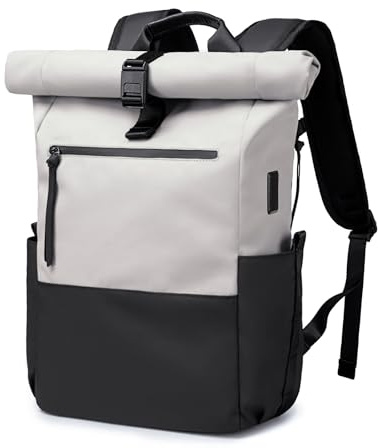 BJIAX Rolltop ryggsäck kvinnor män stor laptop ryggsäck vattentät med datorfack 40 cm ryggsäckar skolryggsäck vattentät reseryggsäck handbagage flygplan arbete resor, GRÅ, Groß, Avslappnad