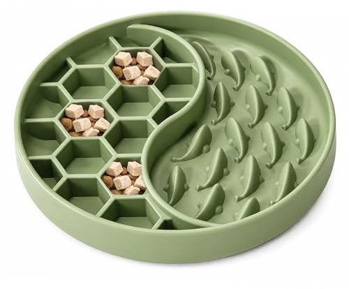 Seefey Anti Schling Napf für Hunde und Katzen I Slow Feeder mit Saugnapf I Schleckmatte für Nassfutter & Trockenfutter I Antischlingnapf Katze & Hund I BPA-frei (Olivgrün)