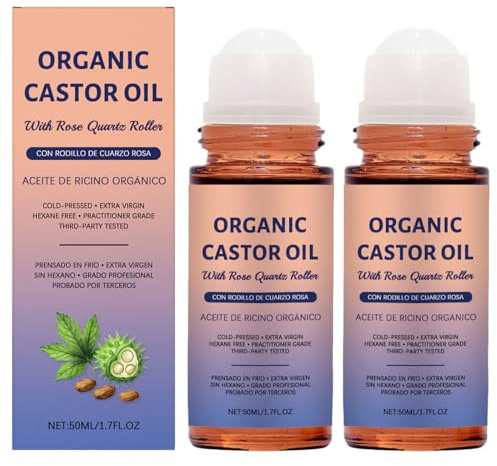 Rizinusöl Bio Kaltgepresst Roller, 100ML, Natürlich, Ohne Hexan, Wachstumsfördernd, Repariert, Rizinusöl Bio Haare, Wimpern, Augenbrauen, Haut, Castor Oil (100ML,2PCS)