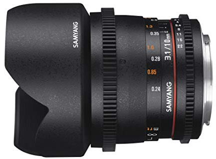 Samyang F1322506101 - Objetivo para vídeo VDSLR para Sony E (Distancia Focal Fija 10mm, Apertura T3.1-22 ED AS NCS CS II), Negro