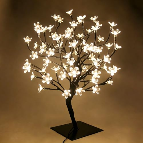 LED Cherry Blossom Bonsai Stylt Tree Lamp 45cm With 72 LED Warm White Fairy Lights, Stable Square Metal Base, Christmas xmas Tree Lights