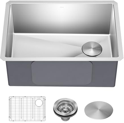 Kraus KHU111-25 Standart PRO 16 Gauge Undermount Single Bowl Stainless Steel Kitchen Sink, 25 Inch